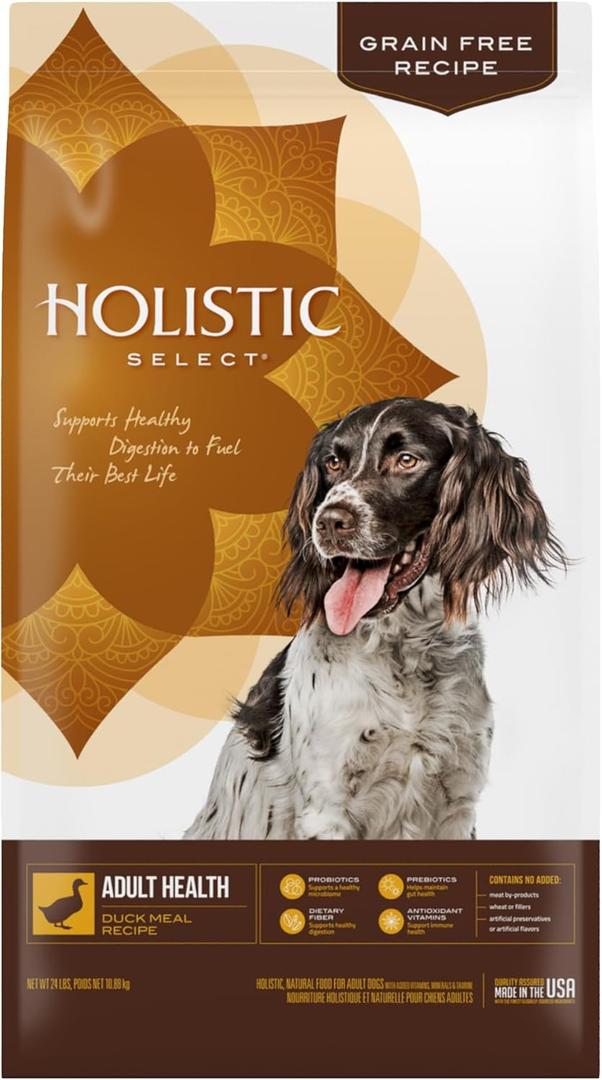 Holistic Select Natural Grain Free Dry Dog Food, Duck Meal Recipe, 24-Pound Bag, Best By 30 January 2026  
