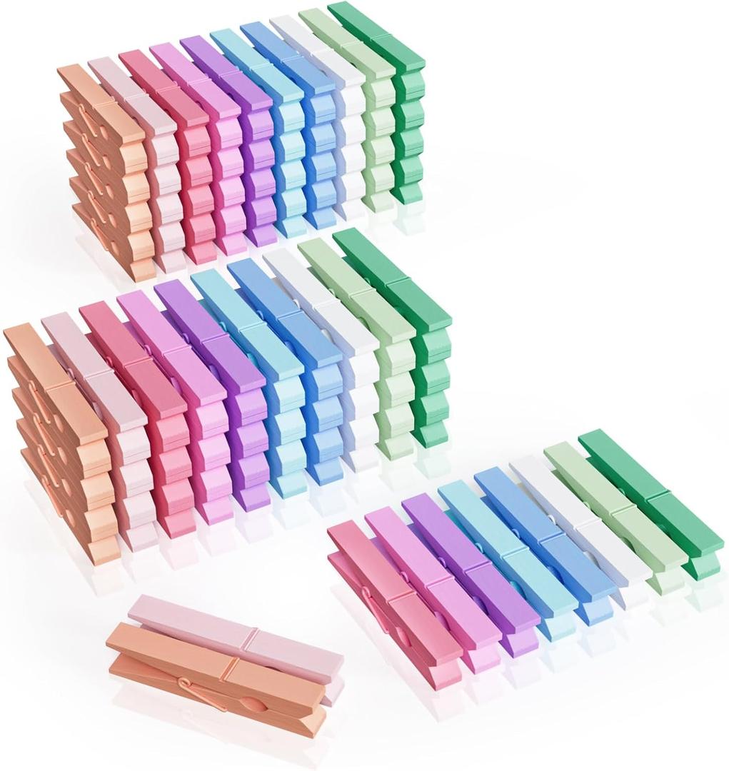 100Pcs Colored Clothespins Bulk, 2.9 Inch Clothes Pins Wooden for Crafts, Pastel Colorful Clothespins for Hanging Clothes Picture, Laundry Clips Cheer 10 Colors, Colors May Vary