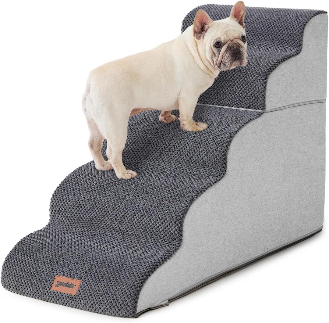 Dog Stairs Ramp for High Beds Up to 25" H - 5 Step Pet Stairs for Small to Large Dogs, 35D Foam Dog Steps for Couch with Non-Slip Bottom Grey