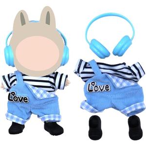 17cm Doll Clothes,Outfit Set Includes Shoes for 17cm Dolls-Fashion Premium Cute Easy Removable Doll Clothing Set with Accessories(No Doll)(Van-Overalls-Blue-4)