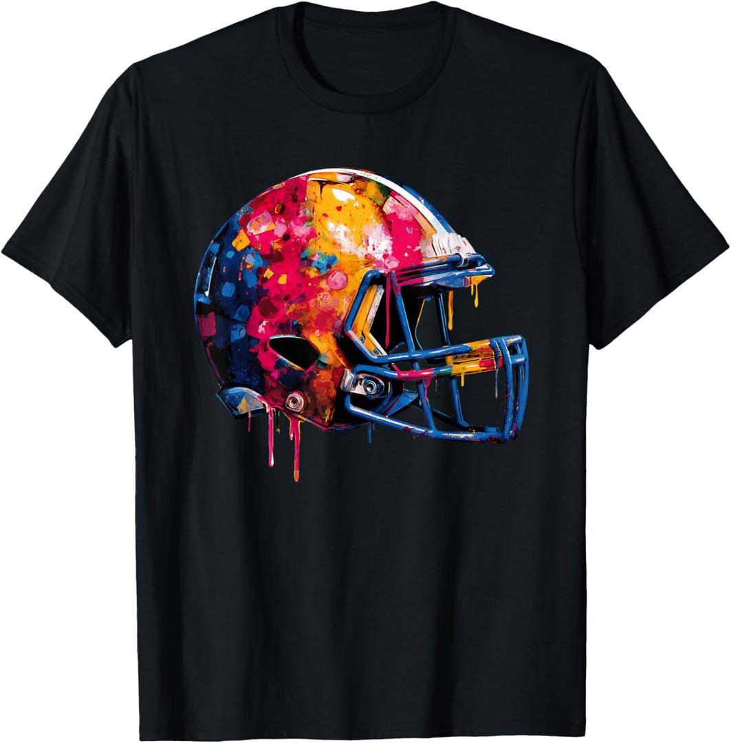 Football Helmet Drip Game Day Graphic T-Shirt L