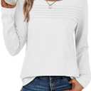 ATHMILE Womens Tops Trendy Long Sleeve Shirts for Women Loose Fit Dressy Casual Blouses Pleated Tunic Tops for Leggings (White, S)