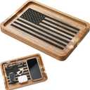 American Flag Valet Tray for Men Wood Catch All Dump Tray EDC Organizer Every Day Carry Bedside Nightstand Table Entryway Holder for Keys Wallet Watches Phones Jewelry 11 x 7.75 x 1 Inch