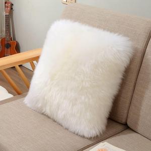 SUMAHE  Luxury Genuine Sheepskin Throw Pillow Covers Soft Fluffy Solid Decorative Square Couch Pillow Cover 18"x18" Pillowcase Cushion Case for Sofa Bedroom Car Bed No Pillow Insert Long Wool Ivory White