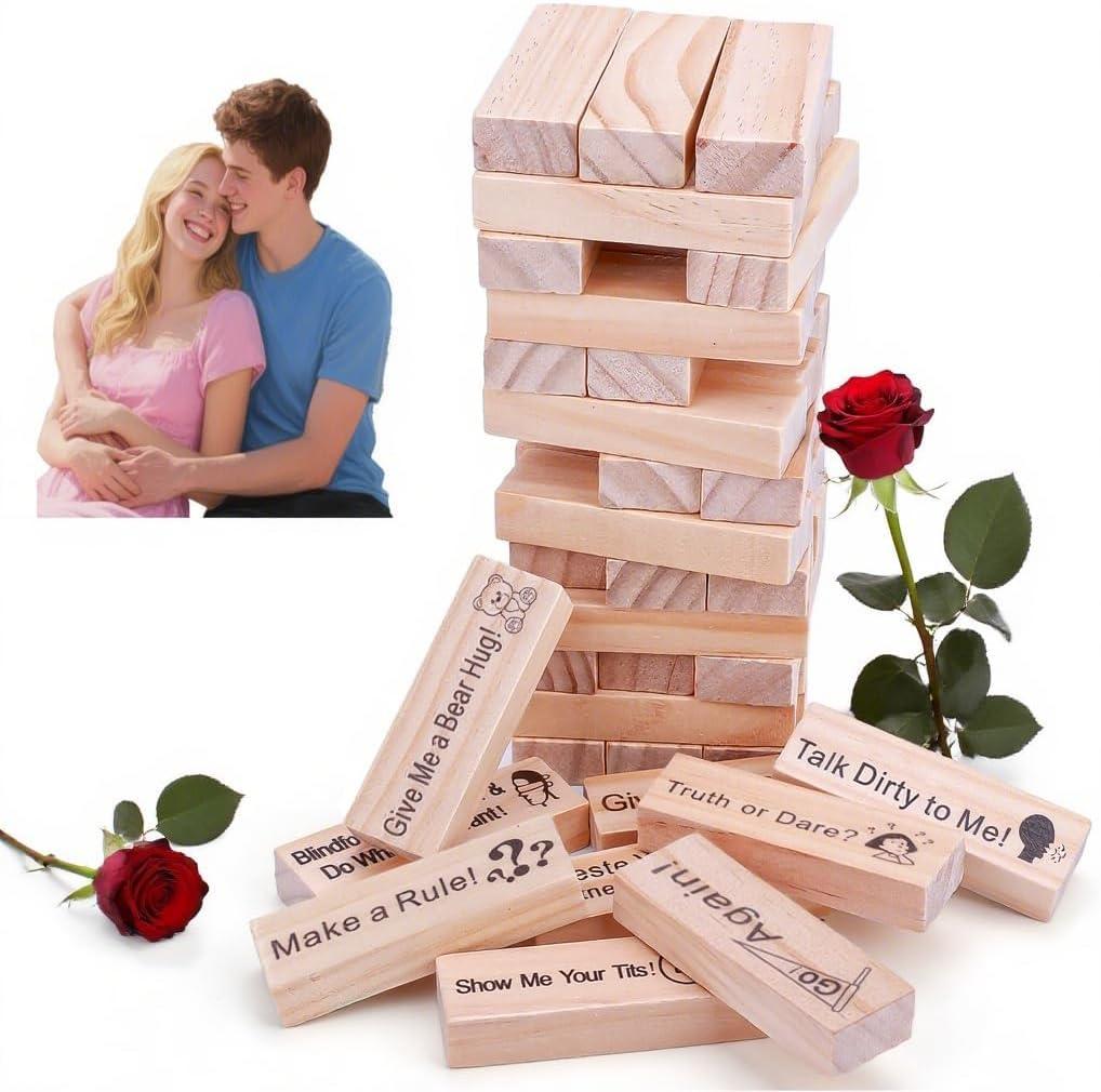48 Fun Stacking Blocks Couple's Tower Game, Romantic Anniversary Birthday Wedding Gifts, Date Night Ideas for Valentines Day Christmas, His and Hers Gift
