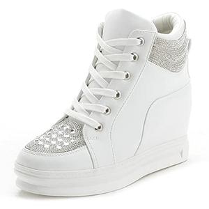 Ckrola Womens Fashion Platform Shoes Hidden Wedge Heel High Top Sneakers for Women Platform Boots Working Shoes Women, 8-8.5