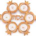 Zion Judaica Artistic Passover Seder Plate Pomegranate Shape Seder Tray Shiny Aluminum with 6 Glass Liners/Dishes Marked with the Names of Symbolic Pesach Foods Passover Plate Decor (Gold)