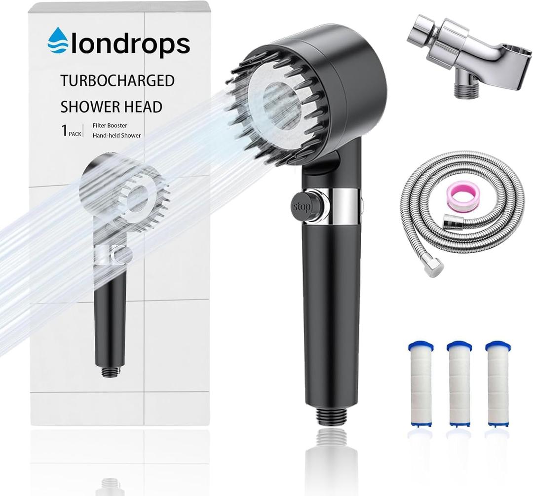 Iondrops Filtered Showerhead High Pressure Handheld Hydrojet Nozzle Kit for Men, Women, Children and Pets.