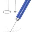 Maestri House Rechargeable Milk Frother with Stepless Speed Control, Handheld Electric Foam Maker Waterproof Drink Mixer Foamer with Stainless Steel Stand & Whisks (Metallic Blue)