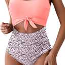 Eomenie Women's One Piece Swimsuit Tummy Control Slimming Bathing Suit Cutout Tie Knot Swimwear (X-Large, Light Pink Print)