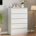 Jocoevol Modern White 5 Drawer Dresser for Bedroom, 15" D x 23.7" W x 40.4" H in Simply Chest of Drawers, Wood Storage Dresser with Deep Drawers for Living Room Hallway Entryway, White