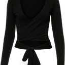 Famulily Women's Sexy Deep V Neck Bandage Surplice Wrap Crop Top (Small, Black)