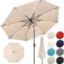 FLAME&SHADE Solar Patio Umbrella with a Centre Light, 9 FT Beige | 40 LED Lights, UV Protection, Waterproof, Porch Deck Outdoor Umbrella for Pool, Backyard, Garden, Provides Evening Lighting