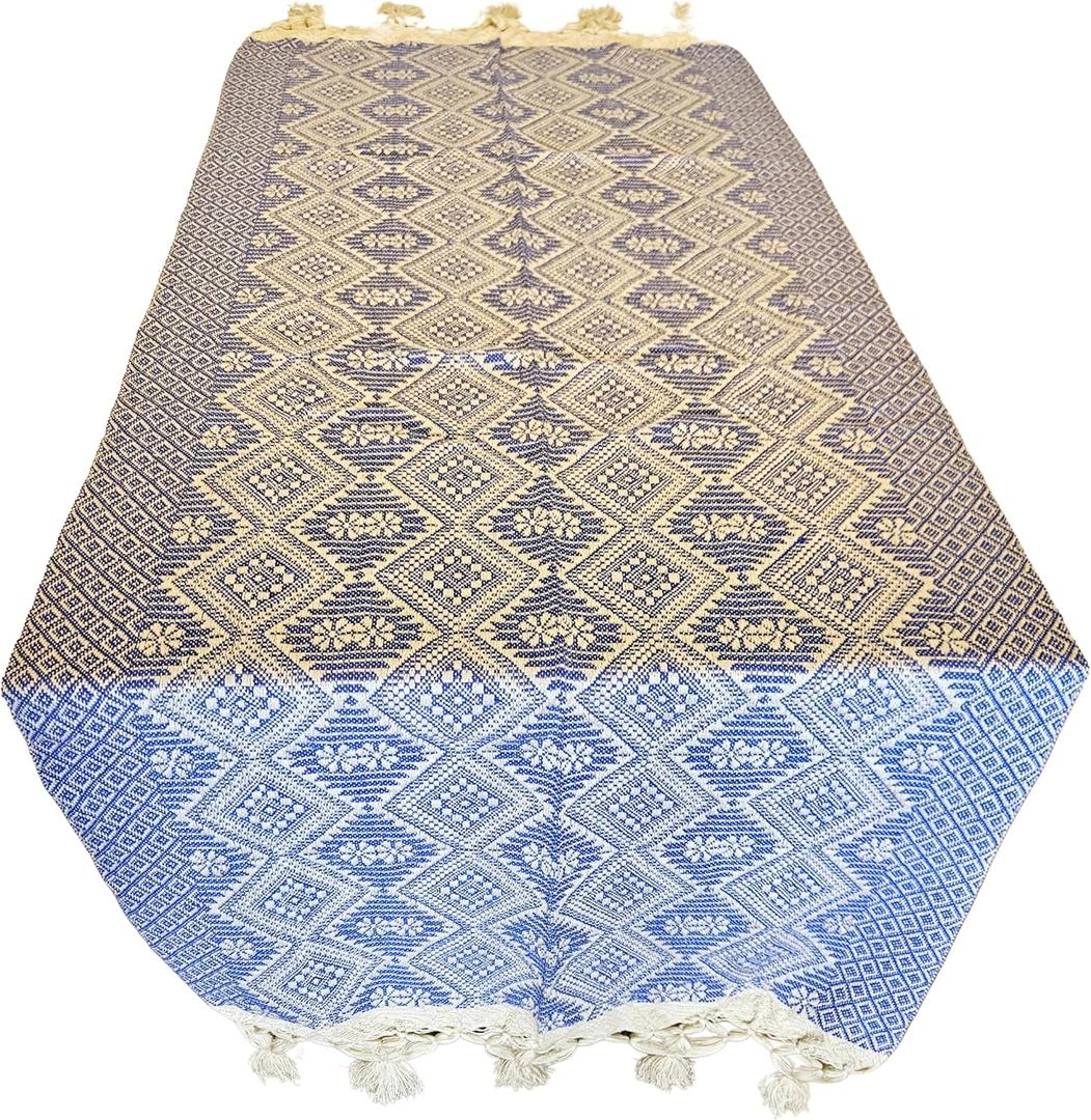 Mexican Handmade Diamonds Rebozo Shawl (Blue)