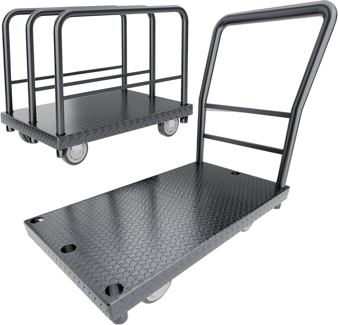 Panel Cart 2in1 Drywall Cart 38" x 24" Platform Truck 2500 lbs Capacity Flatbed Cart with 1Front and 3 Side Handrails& Swivel Casters
