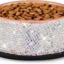 Sparkly Full Rhinestones Designed Rose Gold Stainless Steel Pet Cat Bowl - Stylish and Practical Diamond Food Water Dishes Bowls for Dogs Cats Rabbits and Small Pets