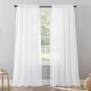 No. 918 Erica Crushed Sheer Voile Rod Pocket Curtain Panel, 51" x 95", White
