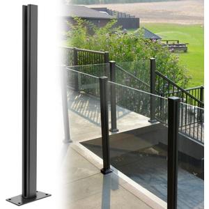 VoTwoofv Glass Railing End Post43.5",304 Stainless Steel Glass Balustrade Post with Spigot Slots for Indoors & Outdoors Railing of Deck,Balcony,Attic,Staircase (End Post,Black)