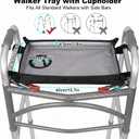 Walker Tray for Folding Walker with Cup Holder, Detachable Tray for Walker, Walker Accessories for Senior with Non-Slip Mat, Universal Fit for Meals, Drinks, Reading,Laptop (Black)