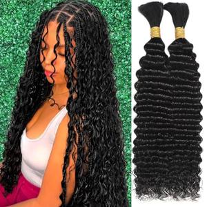 Human Braiding Hair for Boho Braids Deep Water Wave Bulk Human Hair Boho Hair for Braiding110g 16 Inch Curly Wave for Boho Braids Extensions No Weft 12A Wet and Wavy 2 Bundles/Pack Natural Color