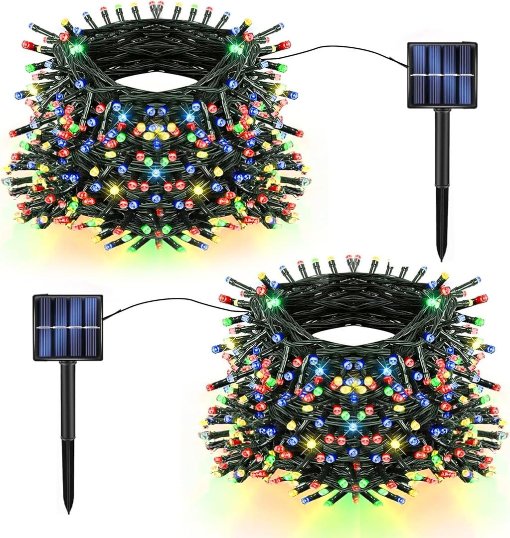 TW SHINE 2 Pack Solar Christmas Lights Decorations Outdoor, Total 400 LED 132 FT Solar Powered Outdoor Christmas Light with 8 Modes, Waterproof Christmas Decor for Home Tree Party Yard (Multi-colored)