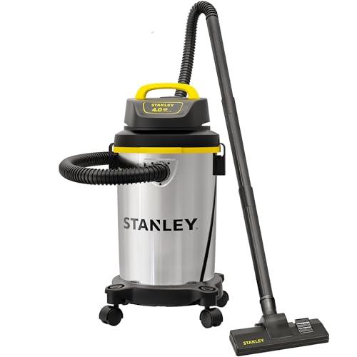 Stanley SL18129 Wet/Dry Vacuum, 4 Gallon, 4 Peak HP, Stainless Steel Tank with Top Handle, 3-in-1 Shop Vacuum Cleaner with Blower for Home, Garage, Car, Workshop, Pet Hair, Silver+Yellow+Black