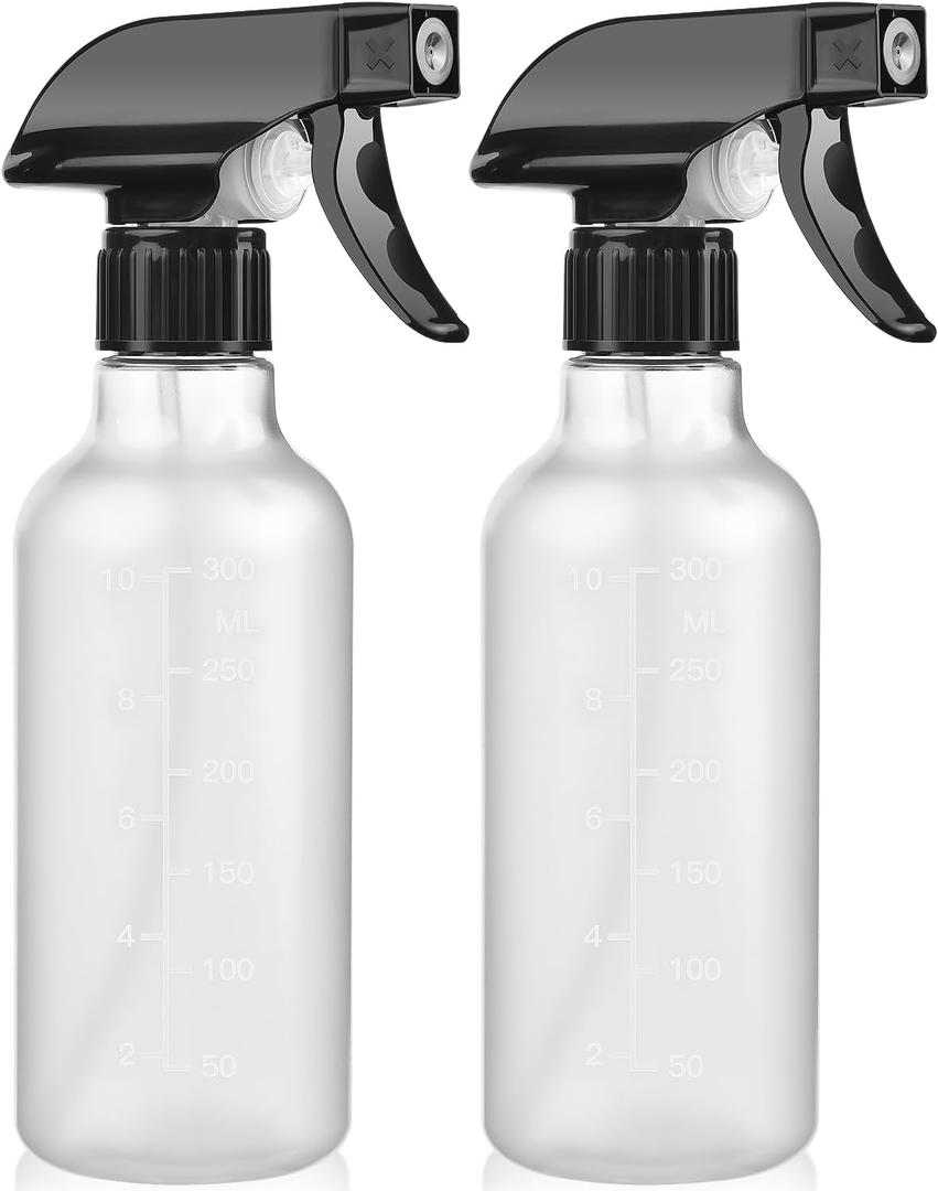 Bealee Spray Bottles 2 Pack, 10 Oz, Mist & Stream, Heavy Duty Spraying Empty Water Sprayer Bottle, BPA Free Plastic Refillable Containers for Cleaning Solutions, Planting, Hair with Measurement