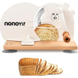 Manual Bread Slicer for Homemade Sourdough Bread, Adjustable Thickness, Hand-Crank Bread Cutter with Metal Guide, Suction Cup & Scale Line, Stainless Steel Blade, Beech Wood Base for Even Slices