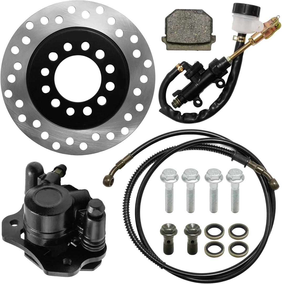 Rear Front Hydraulic Brake Assembly Caliper Master Cylinder Kit, with Disc Brake Plate Rotor Brake Pad, Replace for Go Kart Golf Cart ATV