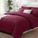 CozyLux King Size Comforter Set Burgundy, 7 Pieces Bed in a Bag, Red Comforter King Size, All Season Bedding Sets with Stitch Quilted Comforter, Flat Sheet, Fitted Sheet, Pillowcases