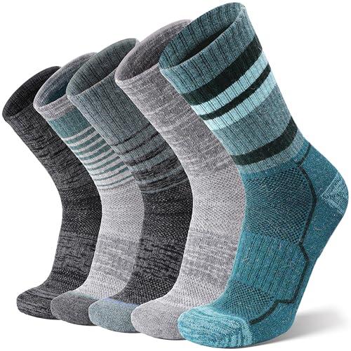 ANTSANG Merino Wool Hiking Socks for Men & Women Thermal Warm Winter Thick Cozy Athletic Crew Work Boot Gift Socks Stocking Stuffers 5 Pairs(Green/Grey/Black,M)