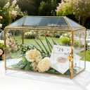 Glass Card Box with Slot, Large Gold Clear Card Box for Wedding Receptions - Home Birthdays Party Geometric Decorative, 12.59" x 5.9" x 9.05"