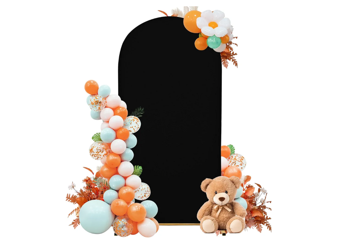 7.2FT Wedding Arch Cover – Stretchy Spandex Fabric Backdrop for Arch Stand – Ideal for Wedding Ceremony, Birthday Party, Baby Shower & Photo Booth Decoration (Black)