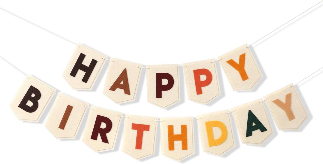 Boho Felt Happy Birthday Banner - Bohemian Birthday Party Decorations,Boy Girl Birthday Felt Banner,Boho Happy Birthday Garland, Window Door Mantels Easy To Hang Decor