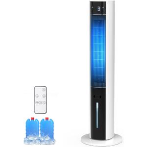 3-in-1 Evaporative Air Cooler, 12H Timer Cooling Fans that Blow Cold Air With 3L Water Tank, 50Oscillating Tower Fan for Bedroom, Office with 3 Speeds, 2 Ice Pack, Remote Control (White)