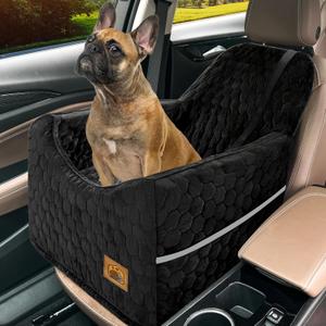 Dog Car Seat for Small/Medium Dogs, Memory Foam Dog Booster Seat, Travel Safety with Washable Removable Cover, Storage Pockets for Dogs up to 35 lbs (Black)