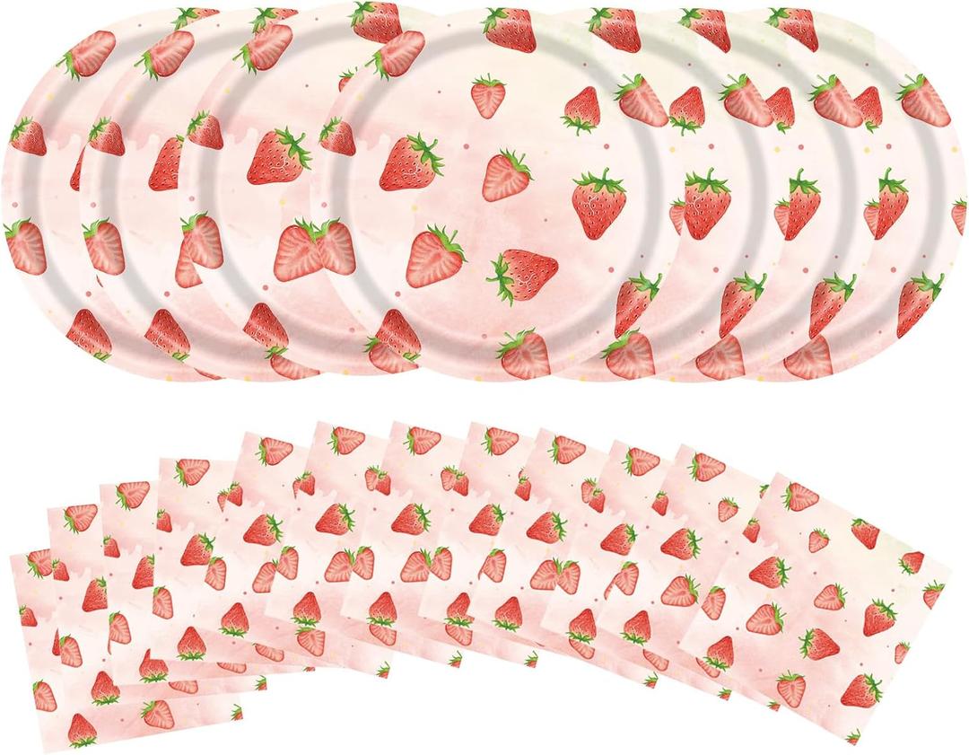 50 Pcs Strawberry Tableware Set Cute Fruit Party Decor Supplies Red Pink Disposable 9 Inch Paper Plates and Napkins for Strawberry Birthday Decorations Party Appetizer Wedding Bridal Baby Shower 50 Pcs Strawberry Tableware Set Cute Fruit Party Decor Supplies Red Pink Disposable 9 Inch Paper Plates and Napkins for Strawberry Birthday Decorations Party Appetizer Wedding Bridal Baby Shower