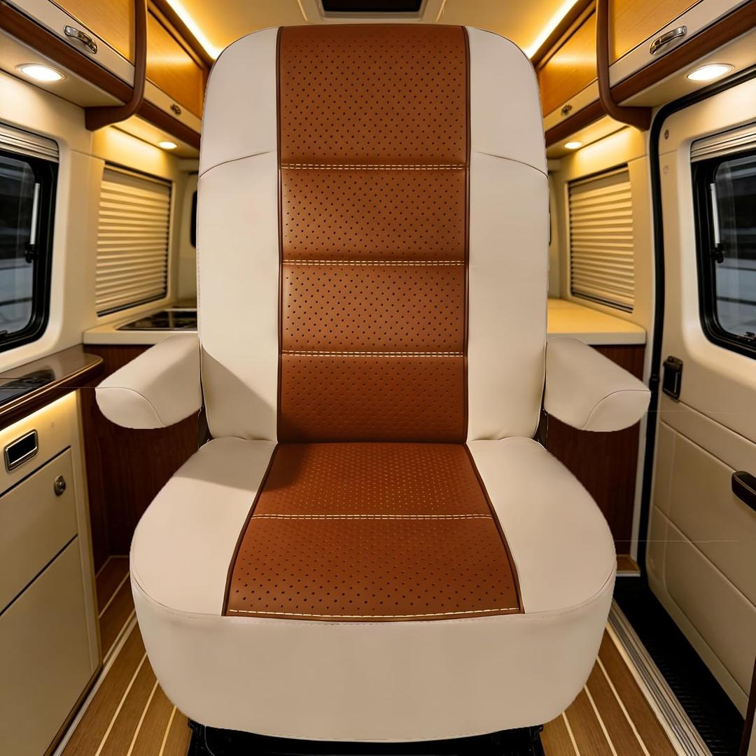 Dulepax RV Seat Covers for Captains Chairs, 2 Pack Motorhome Seat Protectors with Armrest Covers, Breathable PU Leather Seat Chair Cover for Class A Camper Van Trailer