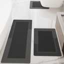 HelloTree 3PCS Bath Mat Rug Rubber Non Slip Quick Dry Rug Sets Super Absorbent Thin Bathroom Rugs Fit Under Door Dark Grey Washable Bathroom Floor Mats for in Front of Bathtub, Shower Room, Sink