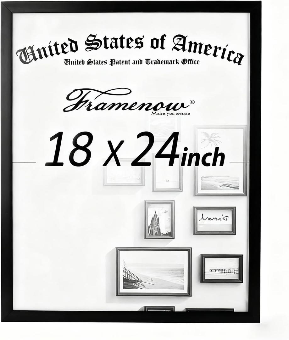 18x24 Picture Frames Hatter-Resistant Plexiglas Display Photo Frames, Vertical & Horizontal Wall Home Decor Black, 18x24 1P