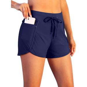 Pinup Fashion Swim Shorts for Women Beach Trunks Swimwear Tankini Boy Shorts Bottom Boardshort with Liner (Medium, Navy Blue-1)