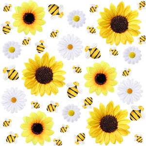 165Pcs 2.95 Inch Artificial Sunflower Heads Tiny Bees Craft Decoration Fake Faux Silk Sunflower Decoration Fabric 1.57 in Daisy Flower Head for Christmas Tree Craft Home Party Wedding DIY Decor (White)