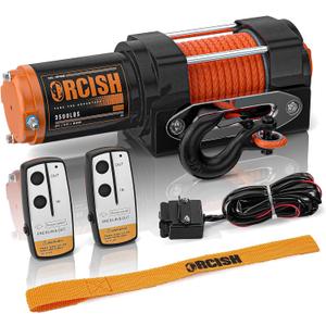 ORCISH Upgrade 3500 lb 12V DC Electric Winch, ATV/UTV Winch Kit for Towing, 1/4"30' Synthetic Rope with Both Wireless Handheld Remote and Corded Control Recovery, Easy Assembly Winches