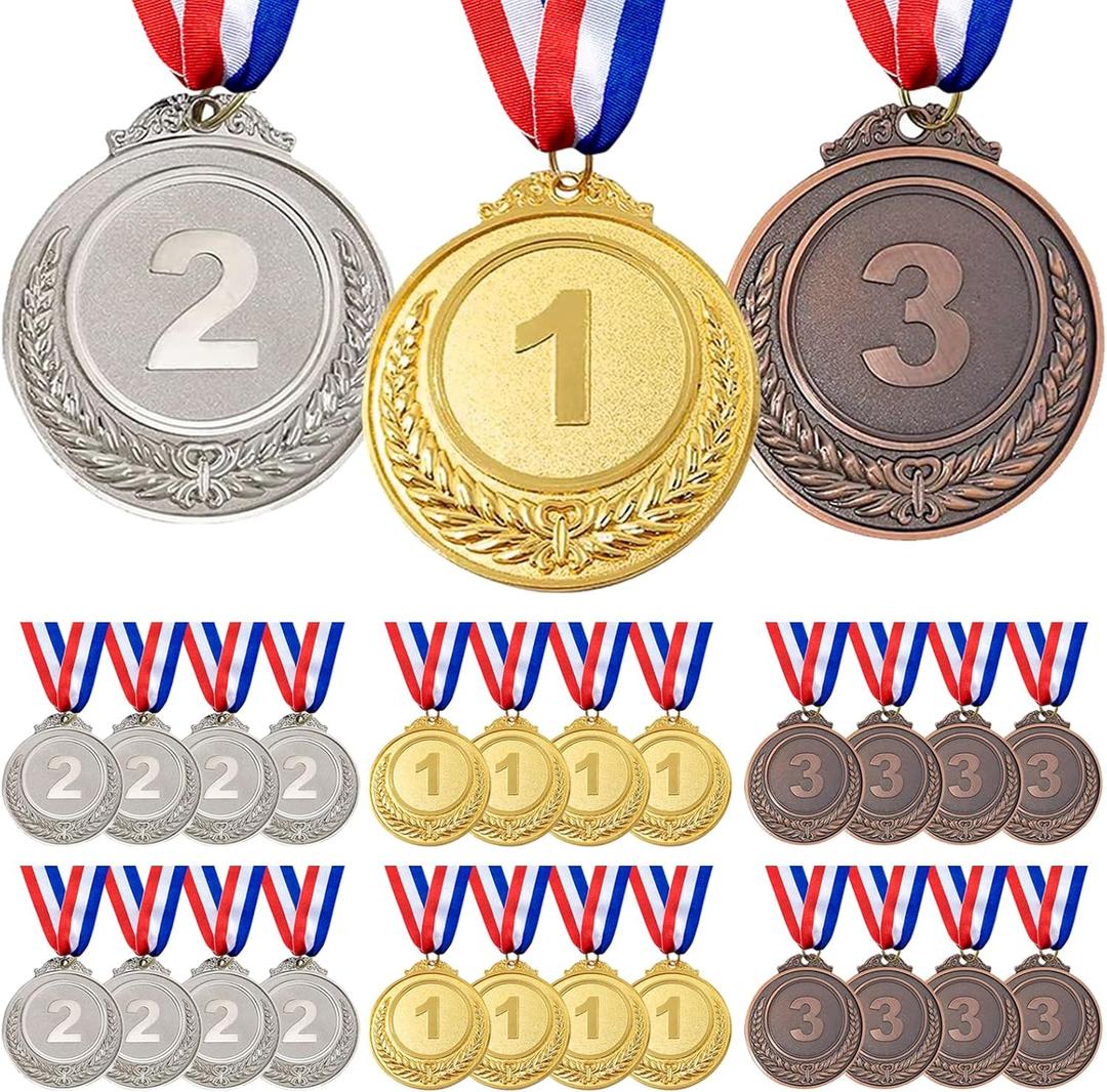 XIPEGPA 24 PCS Winner Awards Medals Gold Silver Bronze Award Medals with Neck Ribbon Medal Bulk 2 Inch for School Class Awards Competitions Sport Party