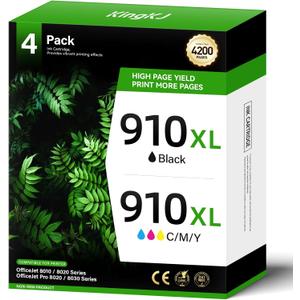 910XL Ink Cartridge High-Yield 4-Pack Replacement for HP Ink 910 910XL Compatible with HP OfficeJet Pro 8020 8024 8025 8028 8030 8035 8010 8012 8015 8018 8022 Printers Black and Color Combo Pack