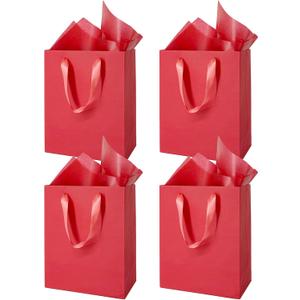 MOXARYSU 4 Pcs Medium Red Gift Bags: 8x5x10 Inches Gift bags With Handles Party Favor Bags With 8 Tissue Paper For Party,Birthday,Baby Shower,Wedding, Red