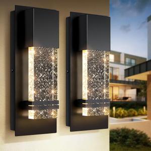 BesLowe Outdoor Wall Light Fixtures with Crystal Bubble Glass, Waterproof Exterior Sconces LED Wall Lanterns, Porch Lights Wall Mounted 10W 3000K Outside Lights for House Front Door Garage Entryway