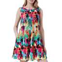 Scotamalone Summer Dresses for Women Casual Beach Travel Vacation Floral Tshirt Sundress Tank Dress Sleeveless with Pockets Colorful (S)