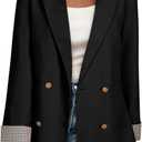 Happy Sailed Womens Blazers Plaid Cuff Double Breasted Open Front Business Casual Office Suit Jackets Work Outfits (S)