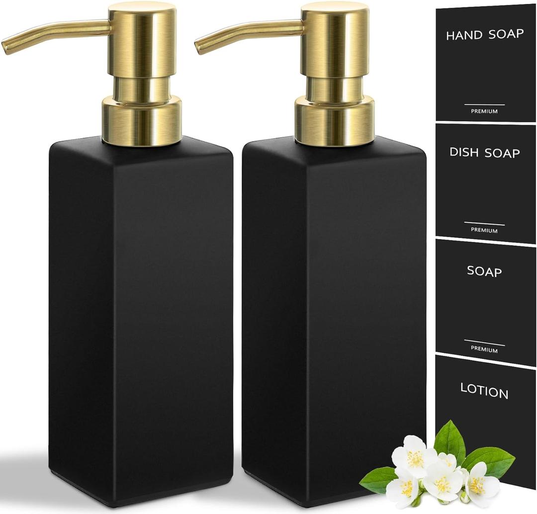 GMISUN Gold Soap Dispenser, Black Soap Dispenser Bathroom with Stainless Steel Pump, Hand and Dish Soap Dispensers Set for Kitchen, 12 fl oz/350ml Glass Liquid Refillable Lotion Dispenser Bottle GMISUN Gold Soap Dispenser, Black Soap Dispenser Bathroom with Stainless Steel Pump, Hand and Dish Soap Dispensers Set for Kitchen, 12 fl oz/350ml Glass Liquid Refillable Lotion Dispenser Bottle